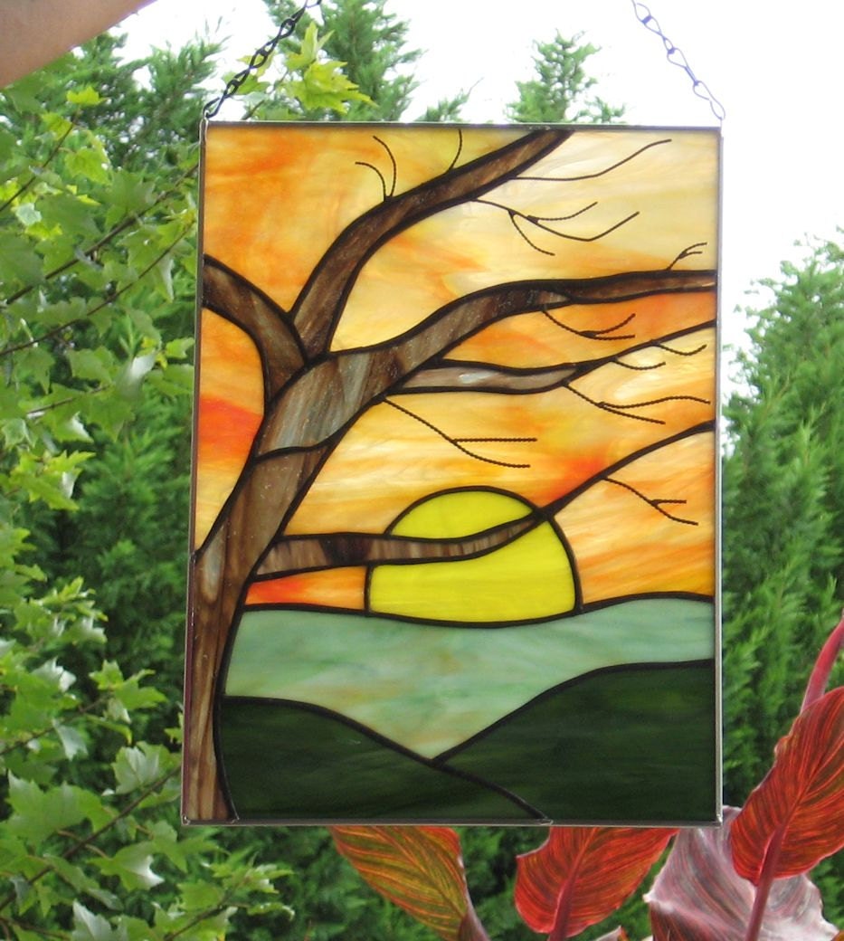 Birch Sunrise Stained Glass Panel By Handcraftcottage On Etsy