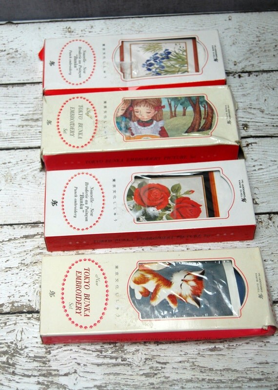 Items similar to Tokyo Bunka Embroidery Kits YOUR CHOICE Children Irises Roses Cat on Etsy