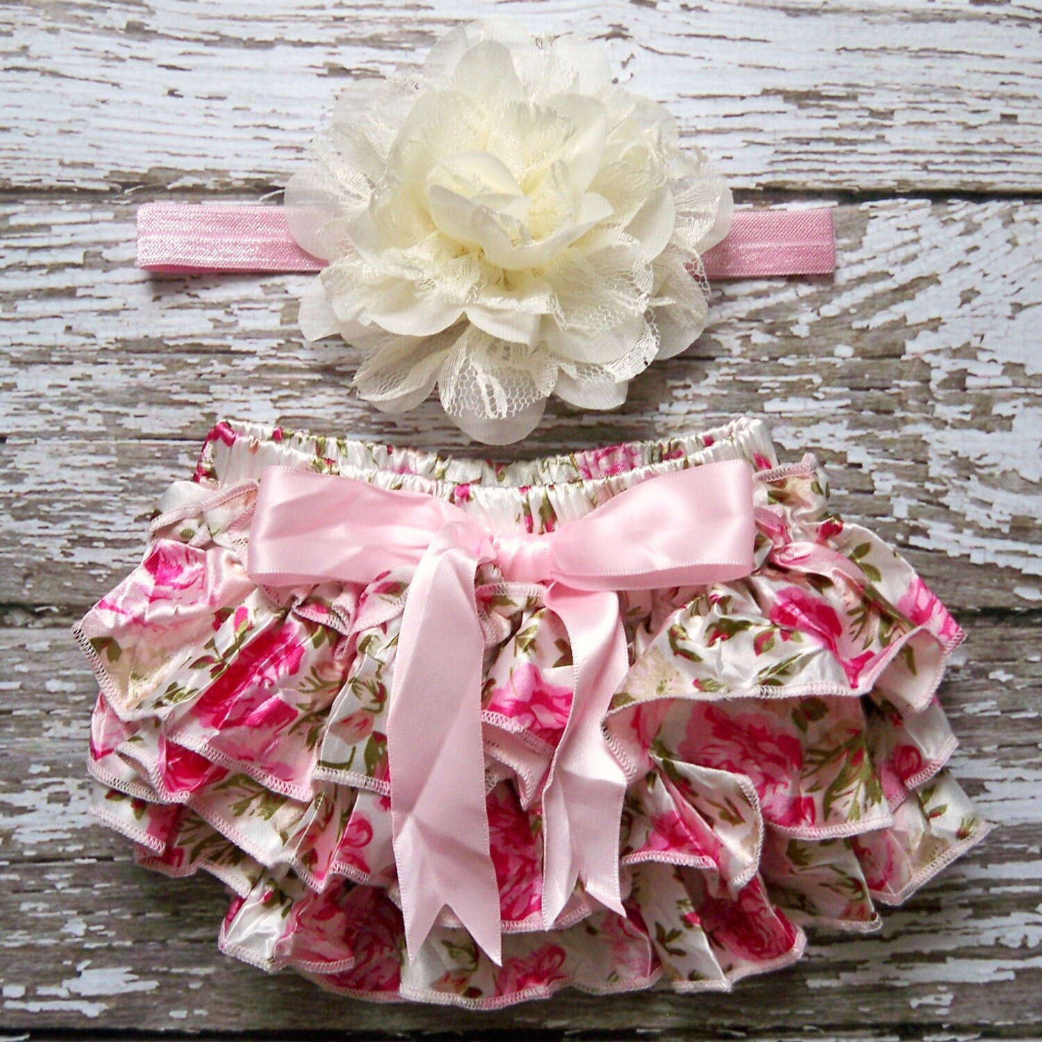 Baby Girl Ruffle Bum Bloomers Floral Satin by LolaBeanClothing