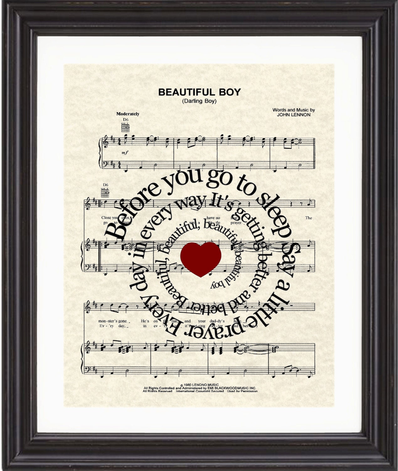 Beautiful Boy, Art, Print, John Lennon, Spiral, Song Lyric, Sheet Music, New Baby, Nursery - TexasGirlDesigns