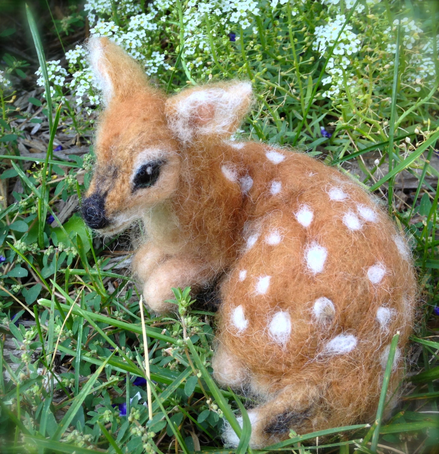 Needle Felted Deer Fawn Curled Up Laying Down by ClaudiaMarieFelt