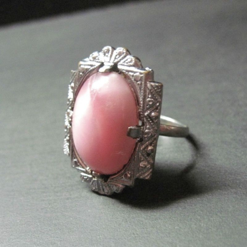 Vintage Art Deco Ring - Pink - Size 6.25 - Dinner Ring - Cocktail Ring - Costume Ring - Antique - 1920s - WickedDarling