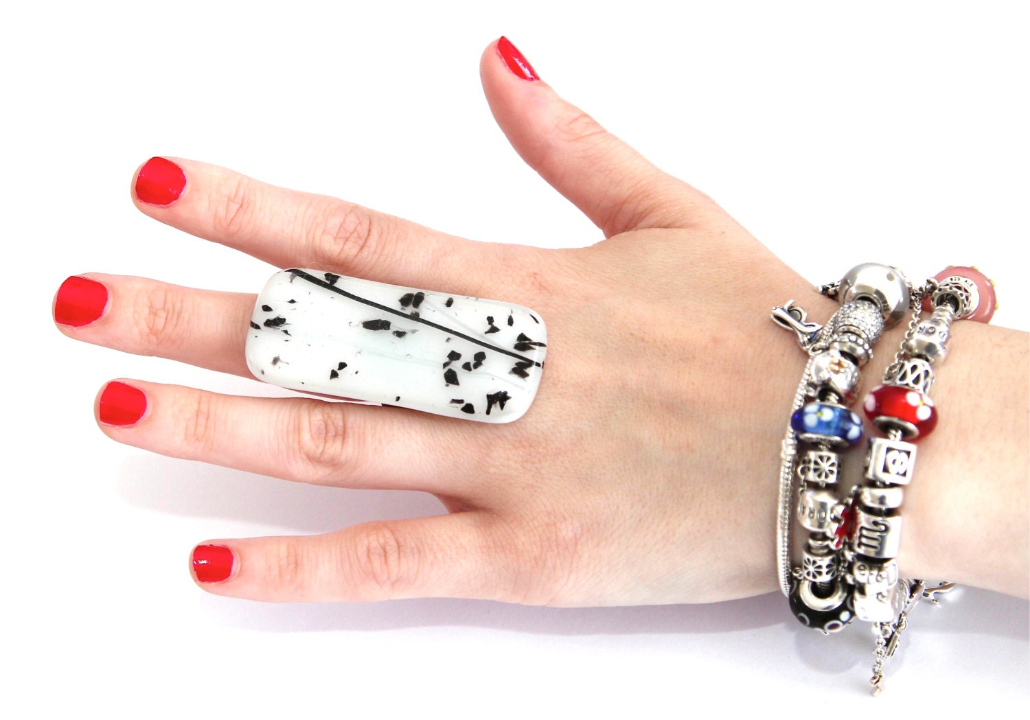 Cocktail Ring Glass - big bold handmade cocktail ring - ICE MAGIC - 2.4 inch
