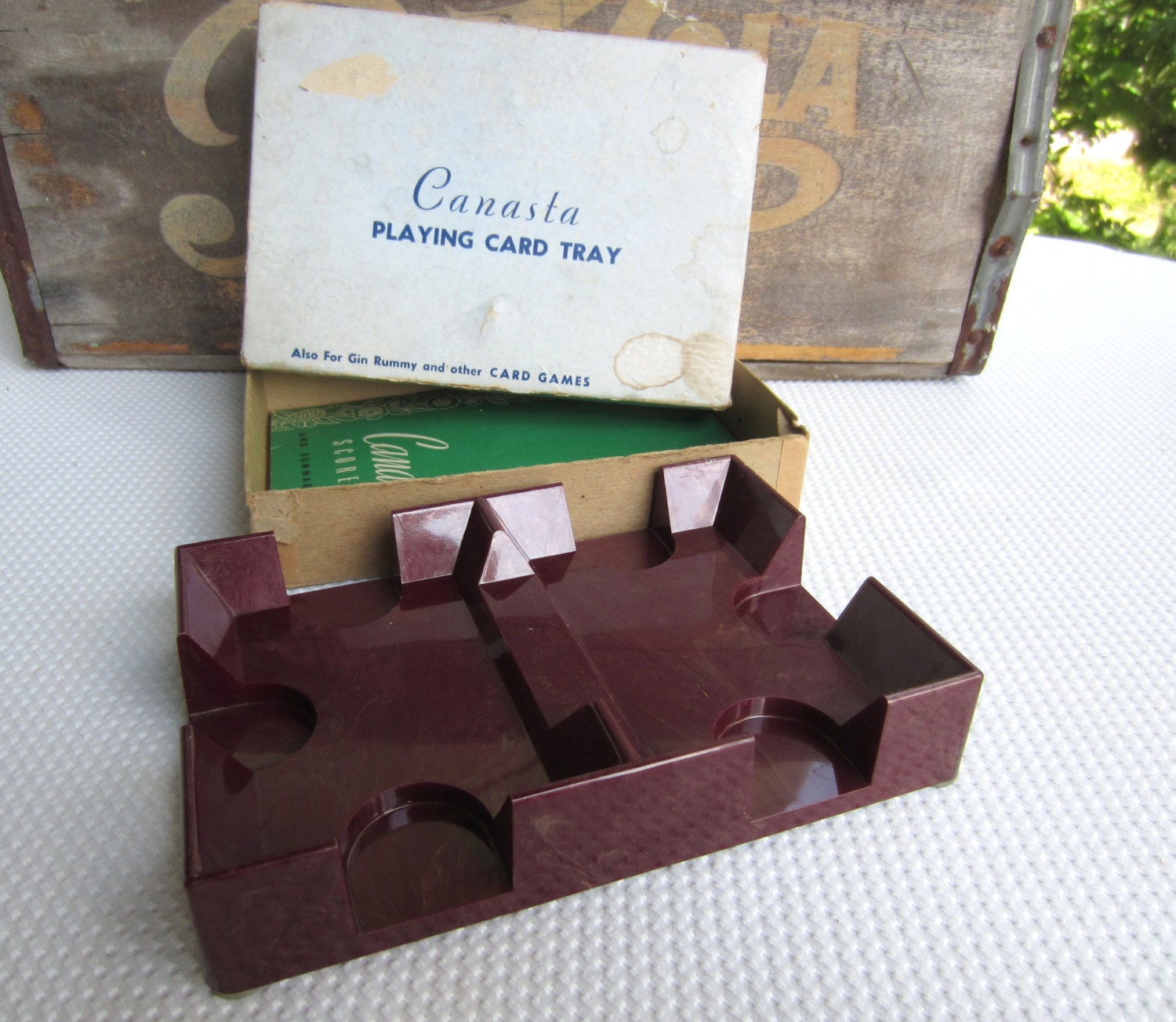 Vintage Canasta Playing Card Tray in Box with Score by corrnucopia