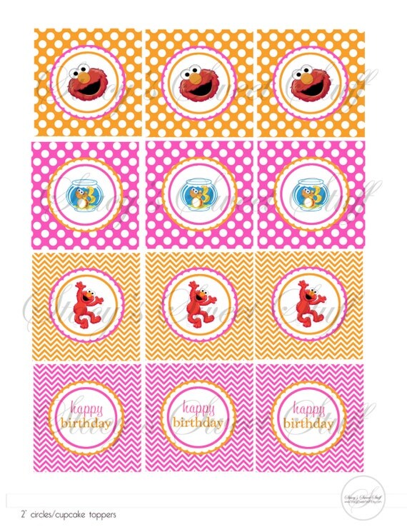 Items similar to Girly Elmo Cupcake Toppers, DIY, Printable, INSTANT
