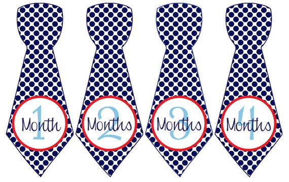Baby Month Stickers Baby Boy Monthly Milestone Stickers Blue Red Polka Preppy Boy Tie Baby Month Stickers Baby Shower Gift Rodney-T Il_570xn