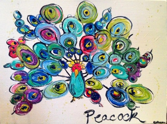 Peacock Painting, Original Peacock Bird art, Abstract painting, bright contemporary art, children's and nursery art, wild painting, colorful