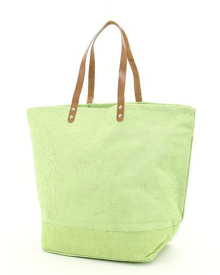 Items similar to Lime Green Jute Burlap Tote Beach Bag Purse