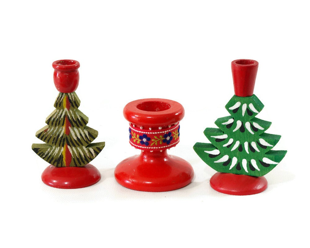 Vintage Christmas Tree Candle Holder Swedish Wood by GizmoandHooHa