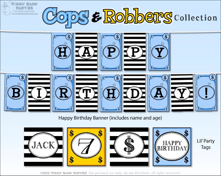 COPS and ROBBERS Collection : DIY Printable Police Officer and Detective Birthday Decorations Il_570xn