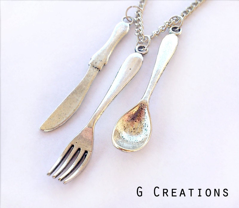 Spoon, Fork, Knife Best Friend Necklaces Set of 3 BFF Cutlery Necklaces Valentine's Kawaii