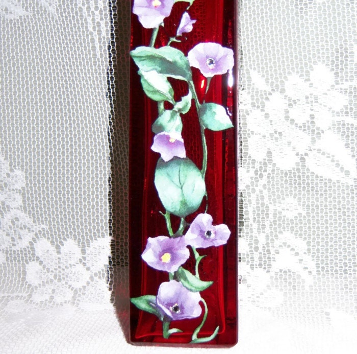 Red vase - purple floral with swarovski crystals