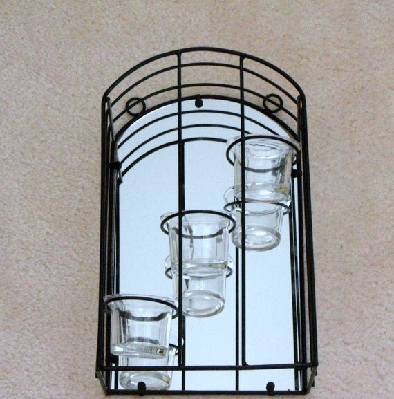 Vintage Metal and Mirror Candle Holder Wall Mount or by bobann23