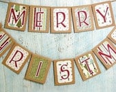 MERRY CHRISTMAS Garland Holiday Banner, Rustic Kraft Vintage Inspired - LazyCaterpillar