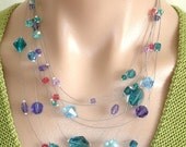 FOR SALE: ASHIRA Delicate Swarovski Crystal Floating Necklace - Teal, Indian Pink, Seaform Blue, Violet, Purple - AshiraJewelry