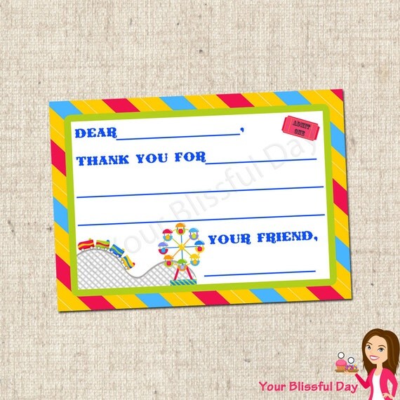 PRINTABLE Carnival Fun Fill-in-the-Blank Thank You Cards Il_570xn