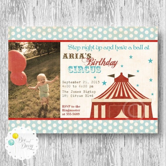 Vintage Big Top Circus Printable Invitation for Birthday Party or Baby Shower DIY Invite by Bee and Daisy Il_570xn