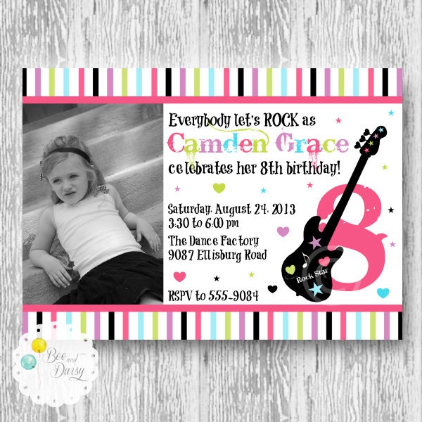 Rock Star Invitation for Birthday Party or Baby Shower - Girls DIY Printable Pop Star Guitar Invite by BeeAndDaisy Il_570xn