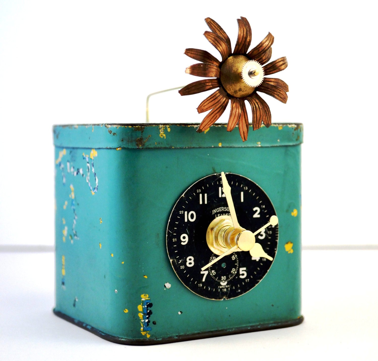 Desk Clock, Mantel Clock, Rustic, Steampunk, Home Decor, Vintage Tin - Chanchala