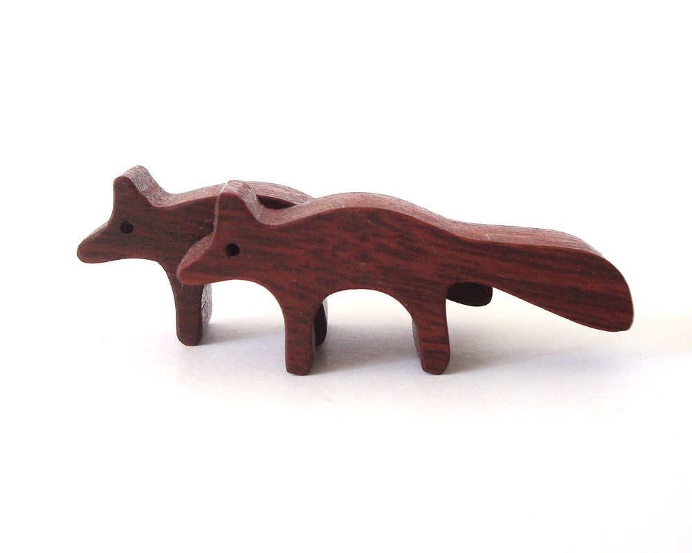 Waldorf Toys Wood Fox Pair Miniature Noah's Ark Zoo Woodland Play Set Hand Cut Scroll Saw