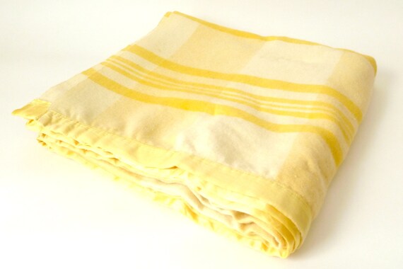 Vintage Yellow Plaid Wool Blanket Camp by cushionchicago