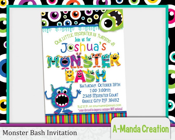Monster Bash Halloween Birthday Party Printable Invitation Il_570xn