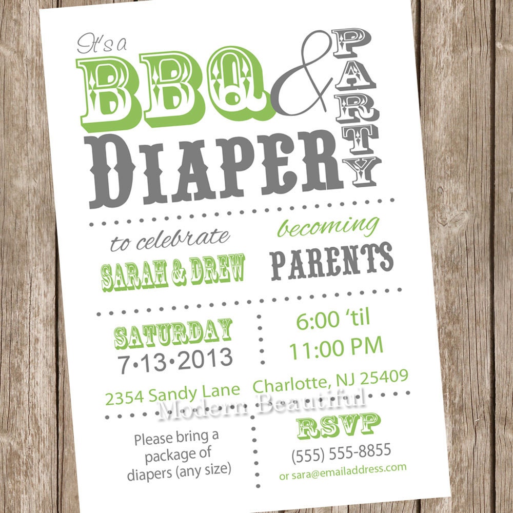 White and green Couples BBQ and diaper Baby Shower Invitation, green, white, diaper invitation, couple baby shower, printable, digital file Il_570xn