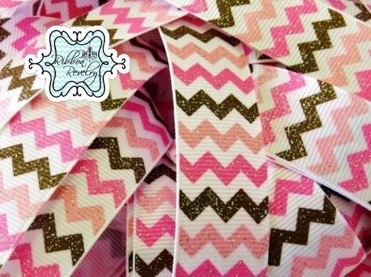 Happy Harvest Autumn gllitter pink and brown chevron on white 7/8" grosgrain ribbon THANKSGIVING FALL TURKEYS Il_570xn
