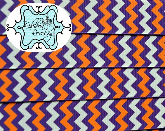 purple, white and yellow gold chevron striped 7/8" grosgrain ribbon- wedding Il_570xn