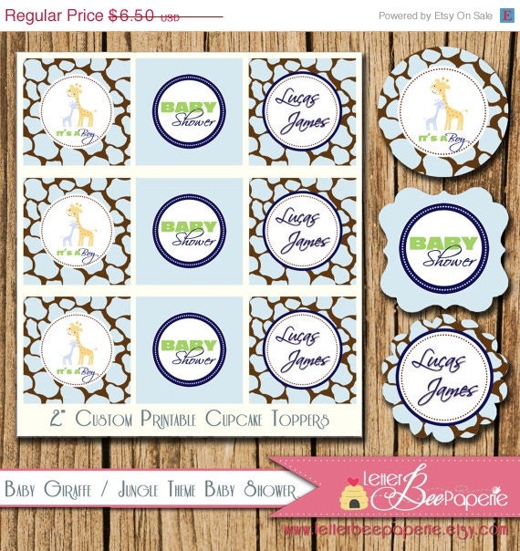 ON SALE Baby Giraffe / Jungle Theme Custom Baby Shower Cupcake Toppers - Birthday Party - Printable Decorations - Choose Your Colors - DIY Il_570xn