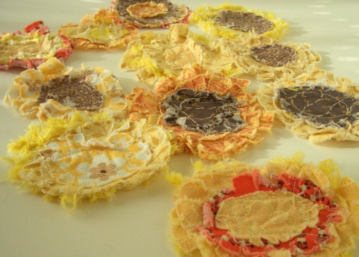 Fall Sunflower Fabric Embellishment, Rag Flower, Sunflower Craft