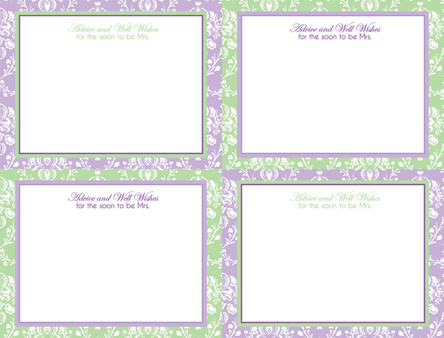 Bridal Shower in Lavender Purple and Mint- printable notecards- print your own Il_570xn