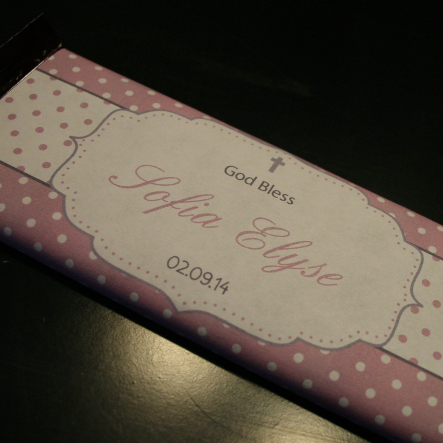 Polka Dot Baptism- Blue and Grey or Pink and Grey Chocolate Bar Wrappers- print your own Il_570xn