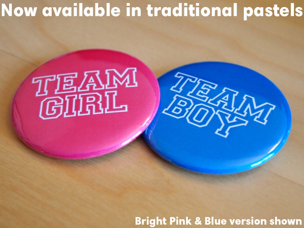 30 Gender Reveal Party Favors Team Boy Team Girl 2.25 inch pinback button pin badges Il_570xn