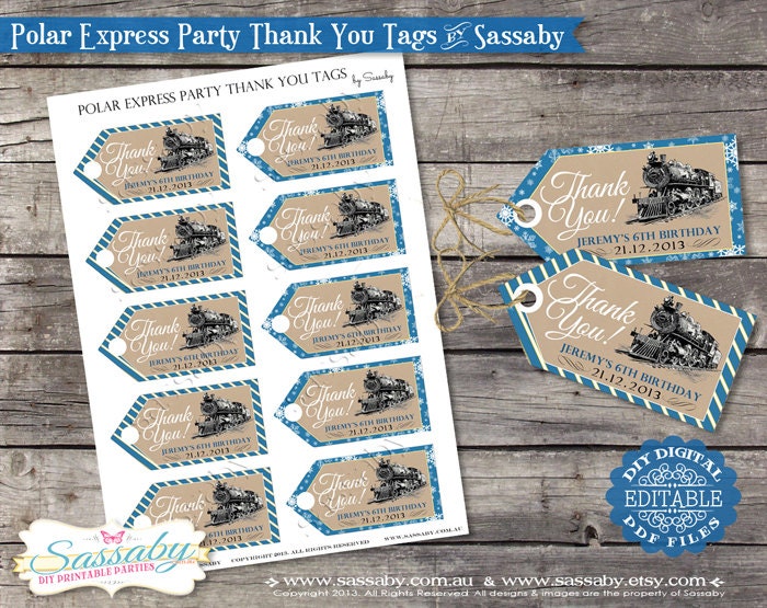 Polar Express Party Favor Thank You Tags - Blue - Birthday or Christmas - DIY PRINTABLE FILE by Sassaby Il_570xn