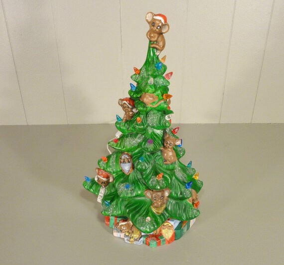 Items similar to mouse decorated vintage ceramic lighted Christmas tree