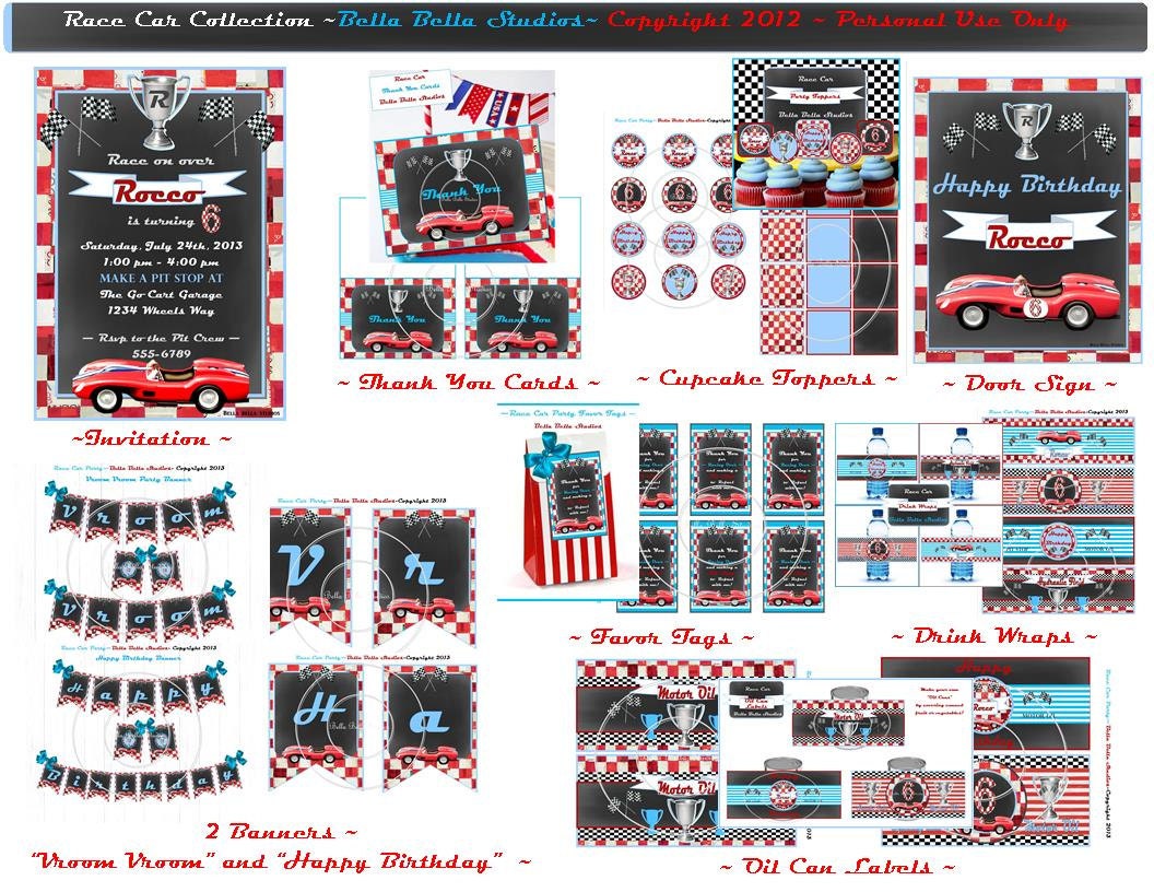 Race Car Party, Vintage Race Car Party - PRINTABLE CUSTOMIZED COLLECTION - Bella Bella Studios Il_570xn