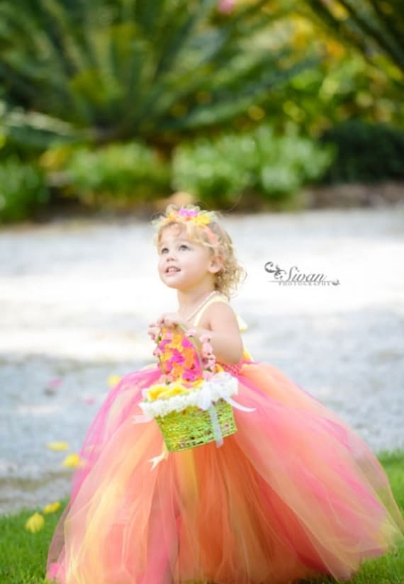 Orange-Yellow-Hot Pink TuTu Dress. baby tutu dress, toddler tutu dress, wedding, birthday, Newborn, 2t,3t,4t,5t