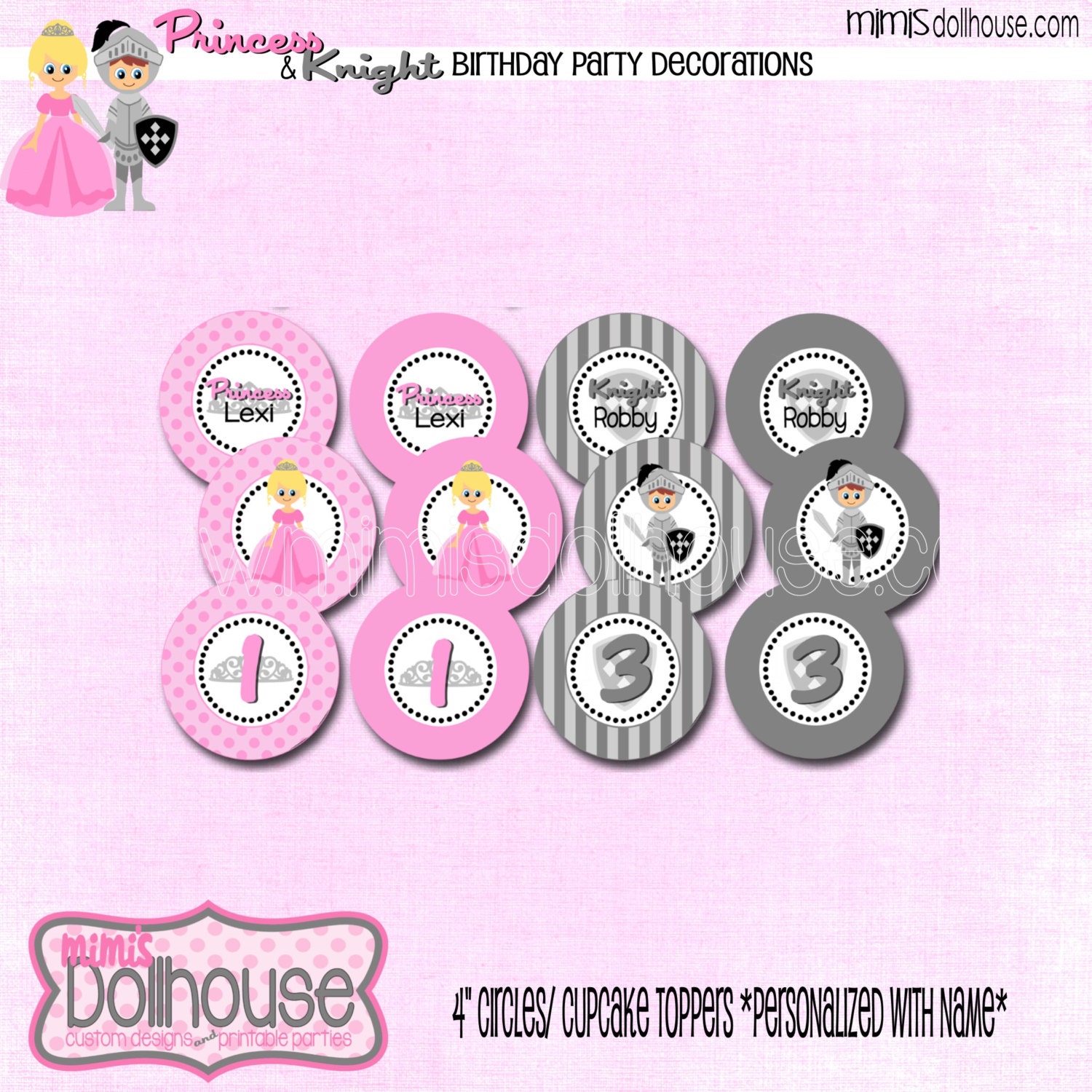 PERSONALIZED Princess & Knight 4" Circles/Cupcake Toppers-Fairy Tale Princess and the Knight 4" Circles-PDF Il_570xn