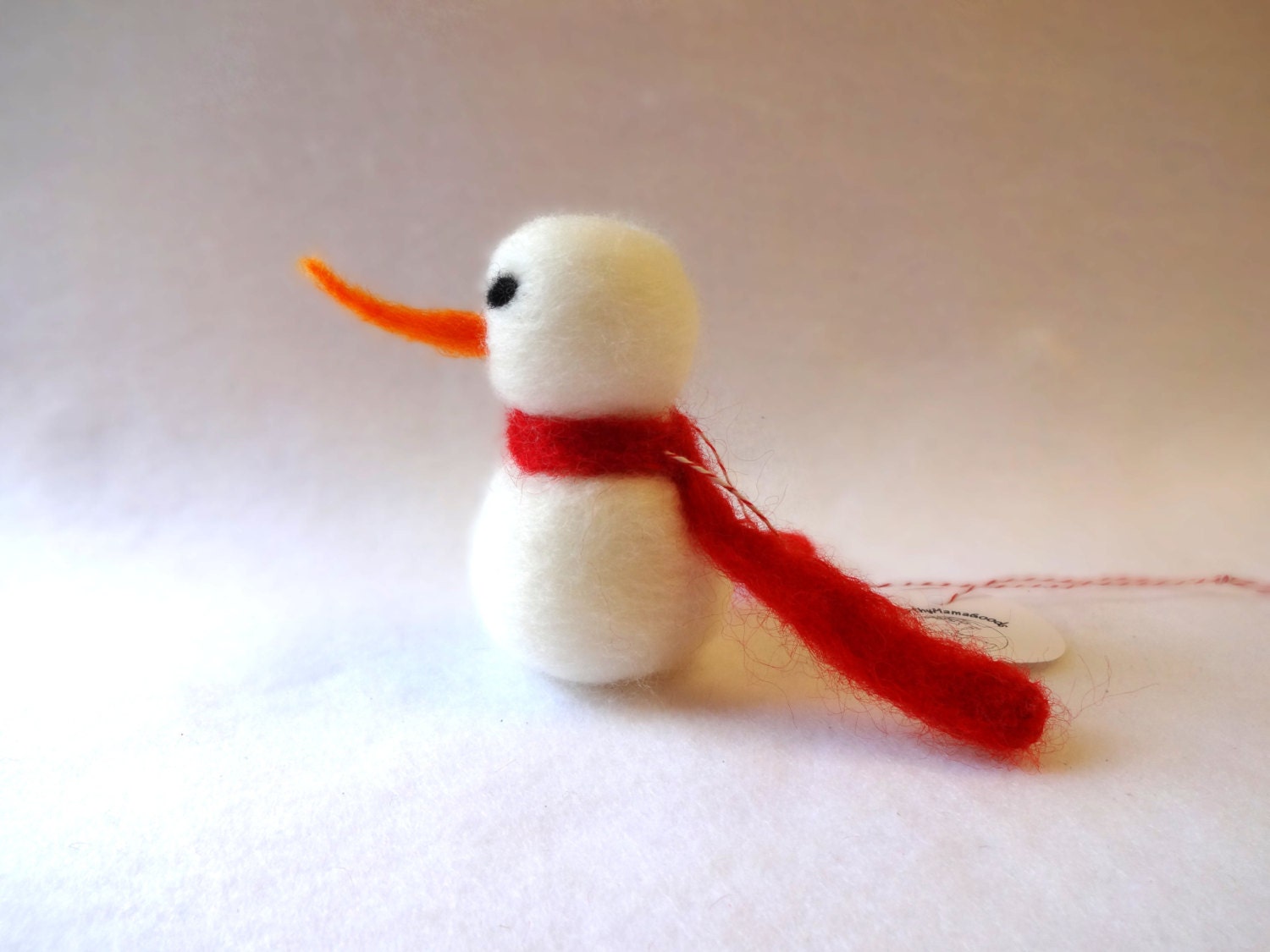 snowman Christmas ornament - red scarf - needle felted wool -  tree decoration -  made to order - EarthyMamaGoods