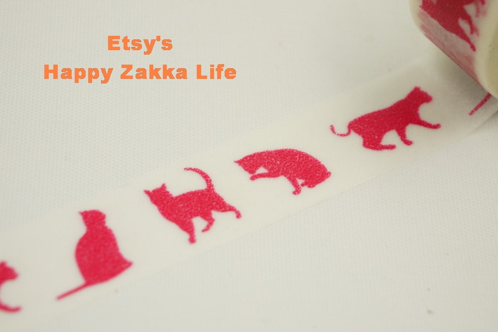 Japanese Washi Masking Tape - Red Cat - 8.5 yards - zakkalover Japanese Washi Masking Tape - Red Cat - 8.5 yards - zakkalover