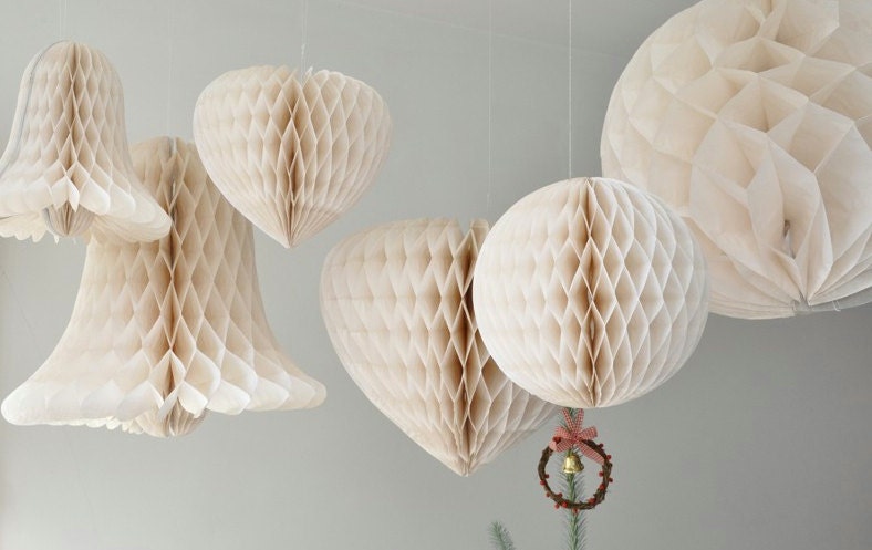 Vintage inspired ball shaped ivory white honeycomb paper party or wedding decoration props