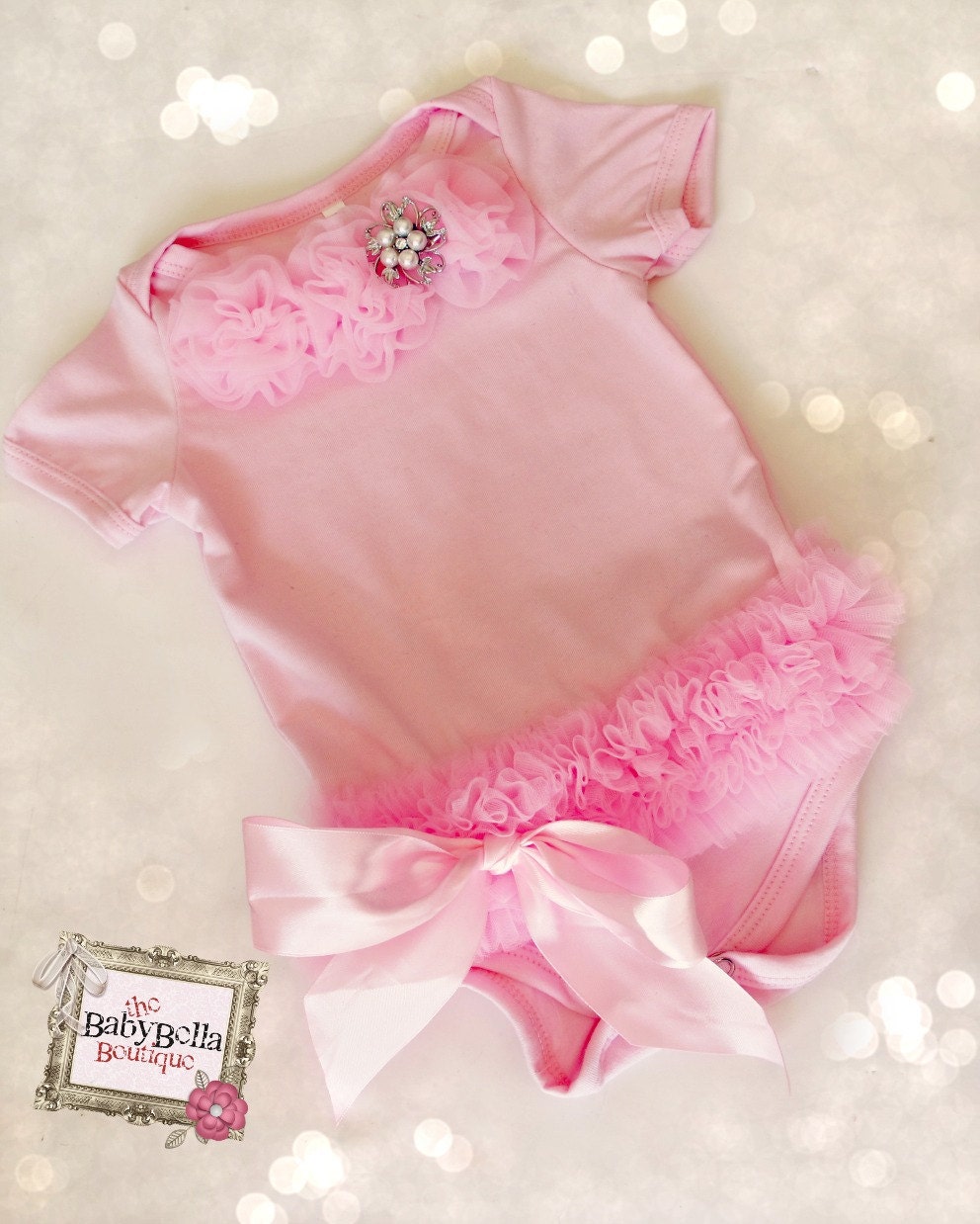 Baby Girl Pink onesies with chiffon tutu by TheBabyBellaBoutique