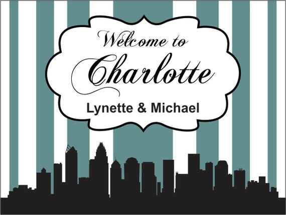 40 4" x 3" City Skyline Welcome Bag/Box Labels - Wedding Stickers Printed with Your Colors Il_570xn