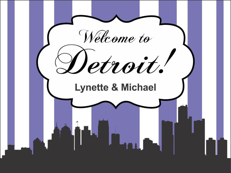 50 4" x 3" City Skyline Welcome Bag/Box Labels - Wedding Stickers Printed with Your Colors Il_570xn
