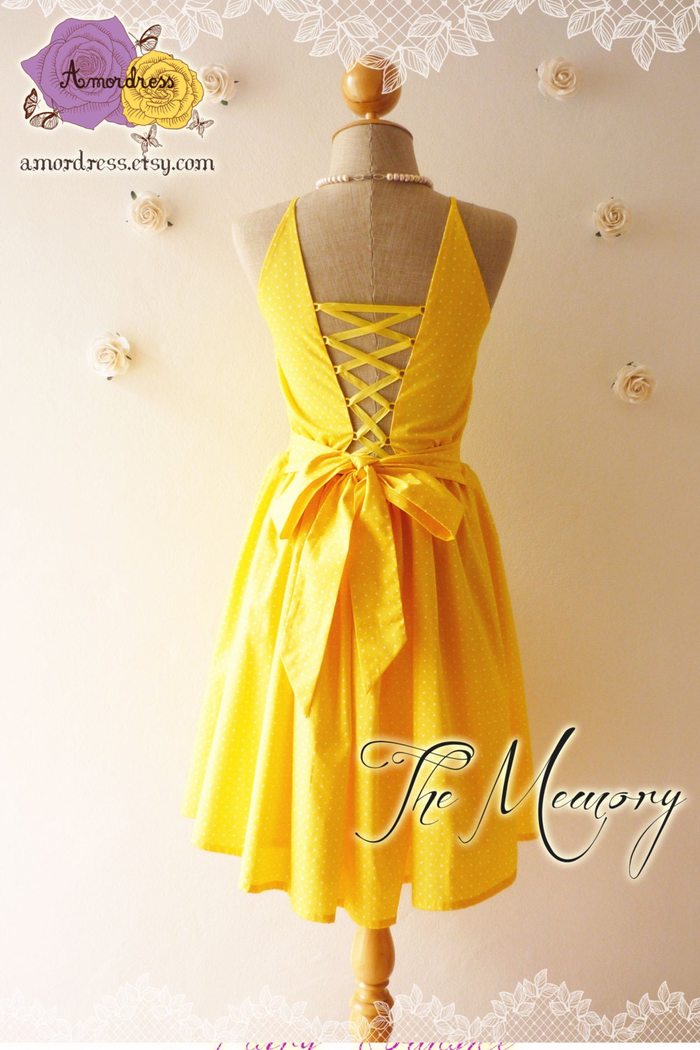 ... Dot Yellow Dress Tea Party Beautiful Dress Backless Dress -Size S-M