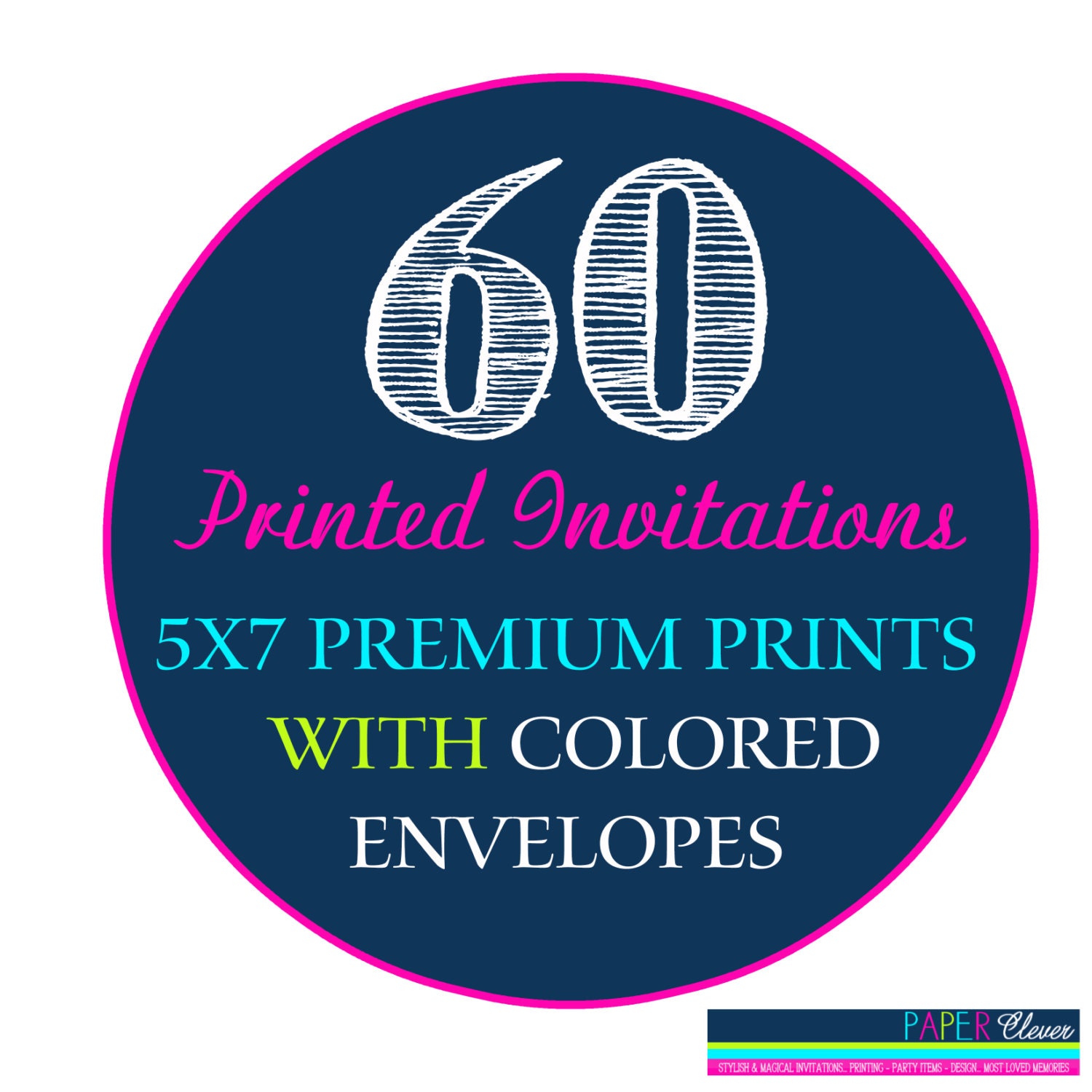 60 invitations printed with FREE colored envelopes #812 Il_570xn