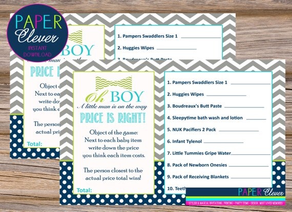 Bowtie baby shower game - price is right - INSTANT DOWNLOAD #801 Il_570xn