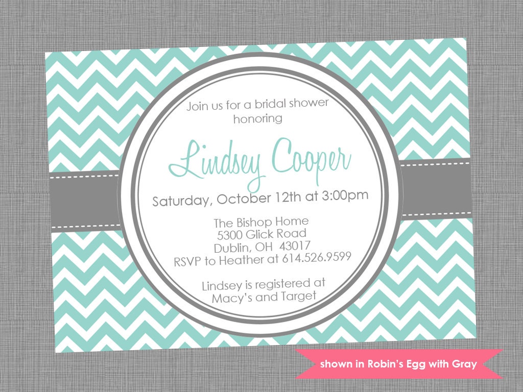 Bridal Shower Invitation - Printable Shower Themed Chevron Invite - Colors and Text Customizable Il_570xn
