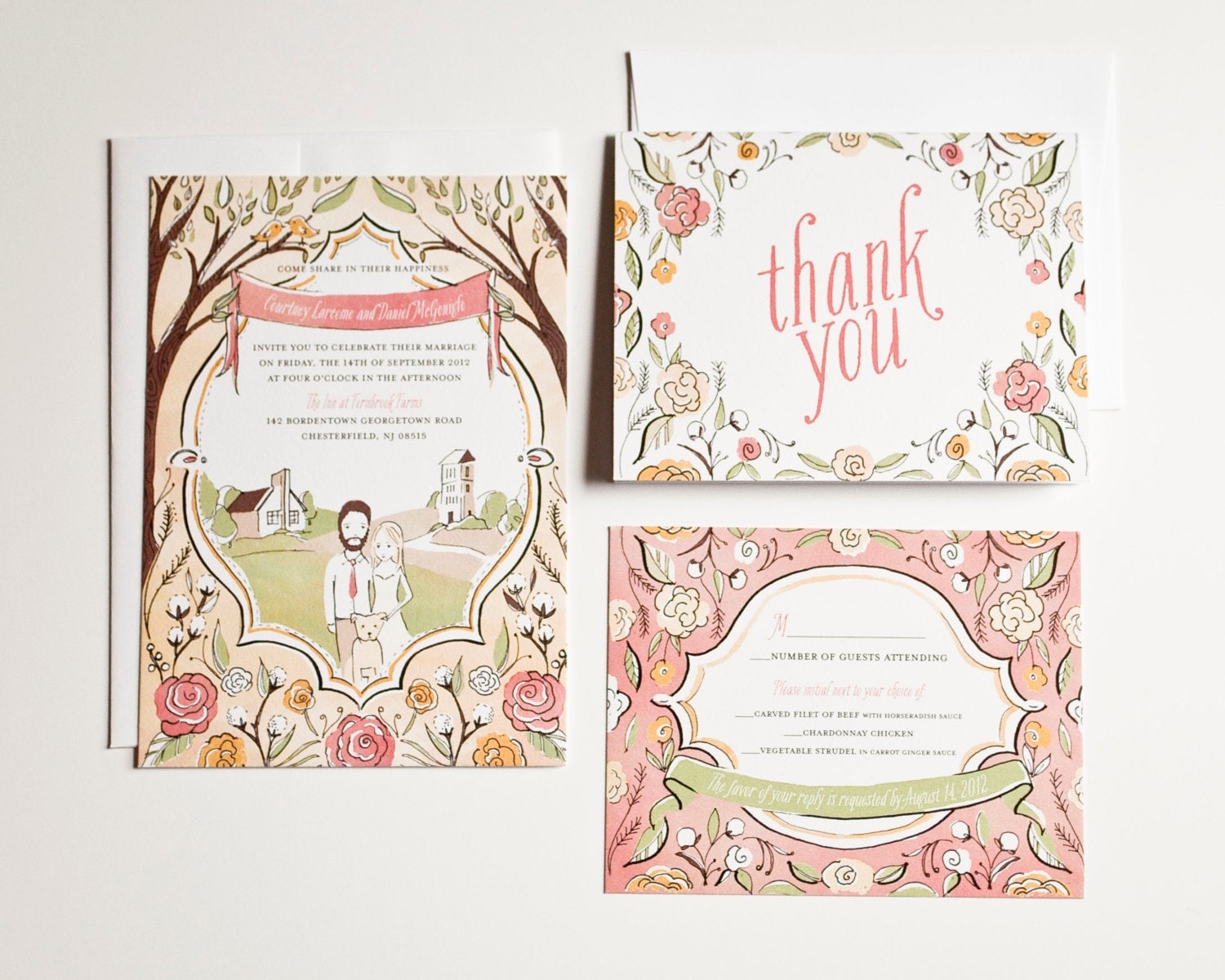 Custom Wedding Invitation Hand drawn illustrated by AmyHeitman